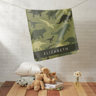 Dinosaur Pattern, Dinosaur Silhouette, Your Name Baby Blanket