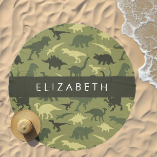 Dinosaur Pattern, Dinosaur Silhouette, Your Name Beach Towel