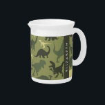 Dinosaur Pattern, Dinosaur Silhouette, Your Name Beverage Pitcher<br><div class="desc">Cute,  fun and adorable pattern with dinosaur silhouettes in yellow and green color. Modern and trendy gift,  perfect for the dinosaur lover in your life. Personalize by adding your name,  nickname,  monogram or initials.</div>