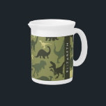 Dinosaur Pattern, Dinosaur Silhouette, Your Name Beverage Pitcher<br><div class="desc">Cute,  fun and adorable pattern with dinosaur silhouettes in yellow and green color. Modern and trendy gift,  perfect for the dinosaur lover in your life. Personalize by adding your name,  nickname,  monogram or initials.</div>
