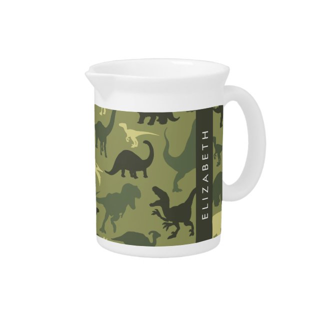 Dinosaur Pattern, Dinosaur Silhouette, Your Name Beverage Pitcher (Right)