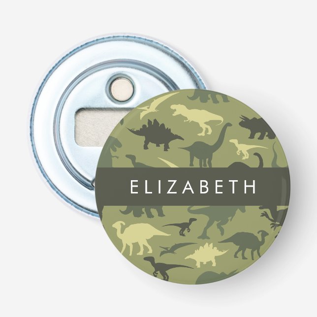 Dinosaur Pattern, Dinosaur Silhouette, Your Name Bottle Opener (Front)