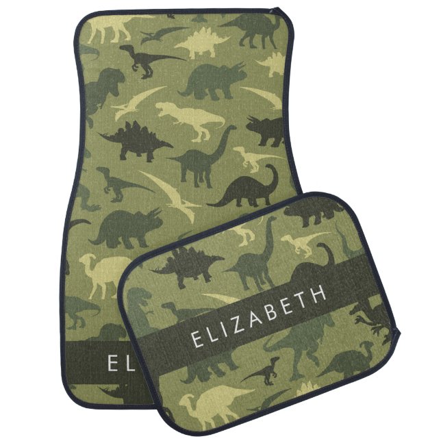 Dinosaur Pattern, Dinosaur Silhouette, Your Name Car Floor Mat (Set)