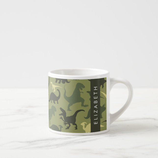 Dinosaur Pattern, Dinosaur Silhouette, Your Name Espresso Cup (Right)
