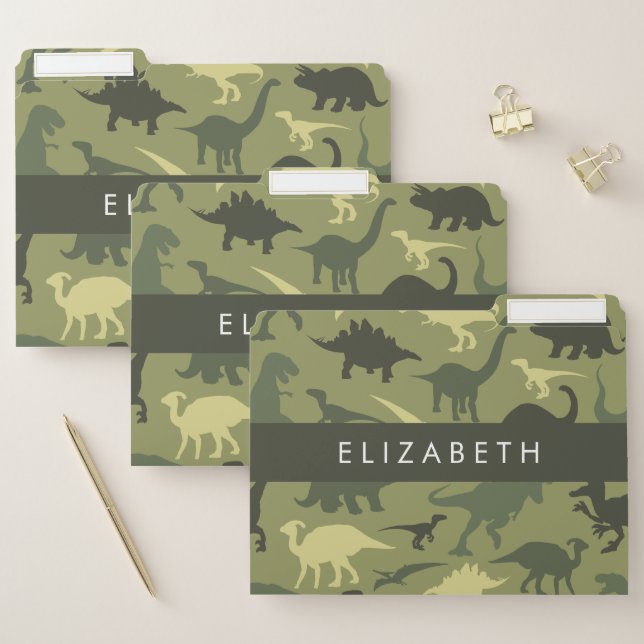 Dinosaur Pattern, Dinosaur Silhouette, Your Name File Folder (Set)