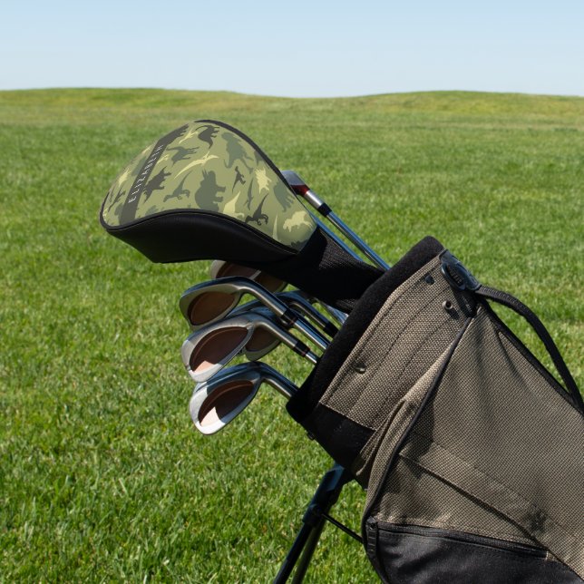 Dinosaur Pattern, Dinosaur Silhouette, Your Name Golf Head Cover (In Situ)