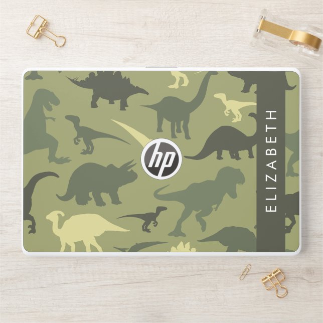 Dinosaur Pattern, Dinosaur Silhouette, Your Name HP Laptop Skin (Desk)