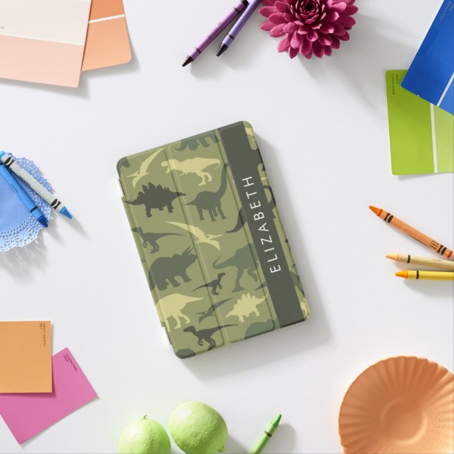 Dinosaur Pattern, Dinosaur Silhouette, Your Name iPad Mini Cover (In Situ)