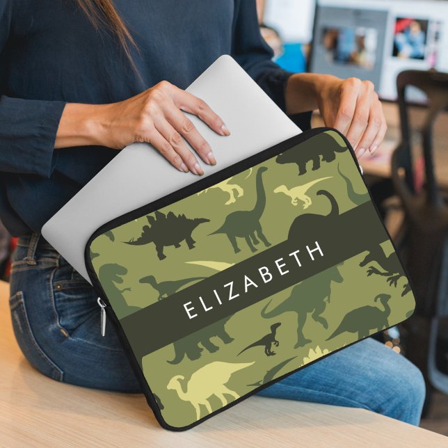 Dinosaur Pattern, Dinosaur Silhouette, Your Name Laptop Sleeve (Creator Uploaded)