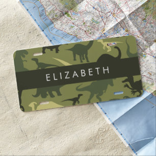 Dinosaur Pattern, Dinosaur Silhouette, Your Name License Plate