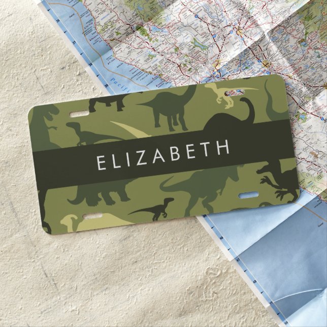 Dinosaur Pattern, Dinosaur Silhouette, Your Name License Plate (In Situ)