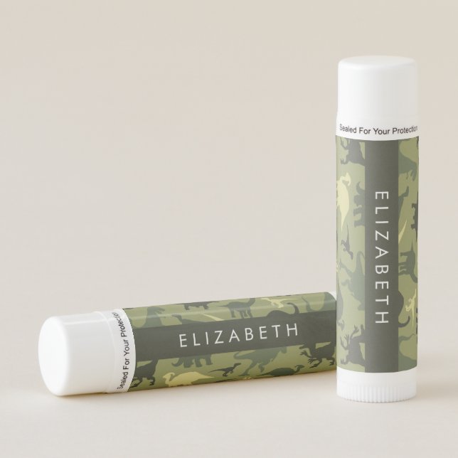 Dinosaur Pattern, Dinosaur Silhouette, Your Name Lip Balm (Front)