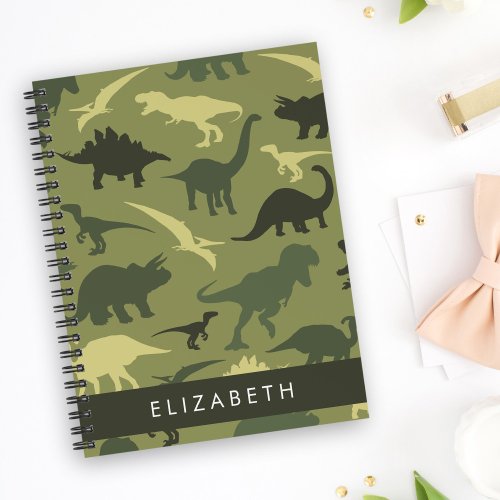 Dinosaur Pattern, Dinosaur Silhouette, Your Name Notebook