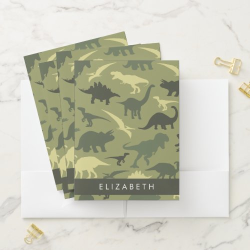 Dinosaur Pattern, Dinosaur Silhouette, Your Name Pocket Folder