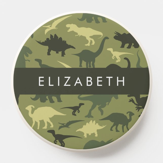 Dinosaur Pattern, Dinosaur Silhouette, Your Name PopSocket (Popsocket)