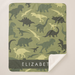 Dinosaur Pattern, Dinosaur Silhouette, Your Name Sherpa Blanket
