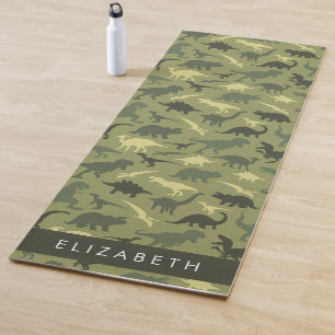 Dinosaur Pattern, Dinosaur Silhouette, Your Name Yoga Mat