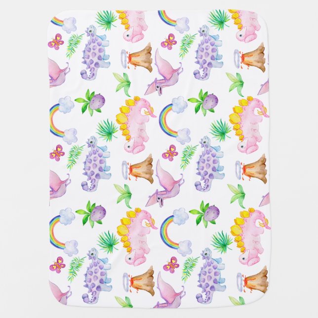 Dinosaur pattern for girls, and boys  baby blanket (Front)