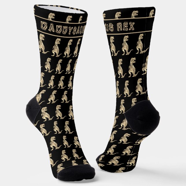 Dinosaur Pattern Funny Daddysaurus Joke Socks (Angled)