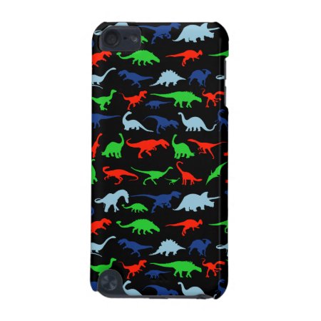 Dinosaur Pattern Green Blue And Red On Black Ipod Touch (5th Generatio