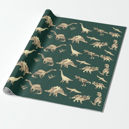 Dinosaur Pattern Green Wrapping Paper