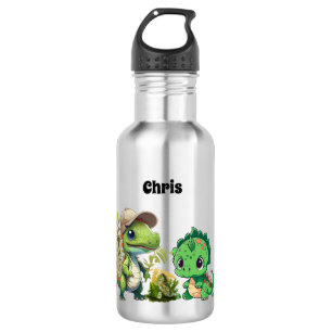 Dinosaur Pattern Kids Personalized Name Stainless Steel Water Bottle