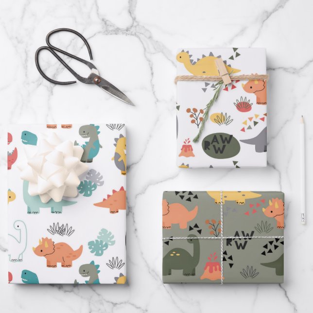Dinosaur pattern kids  wrapping paper sheets (Front)