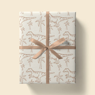 Dinosaur Pattern Modern Boy Dino Jungle Beige Wrapping Paper