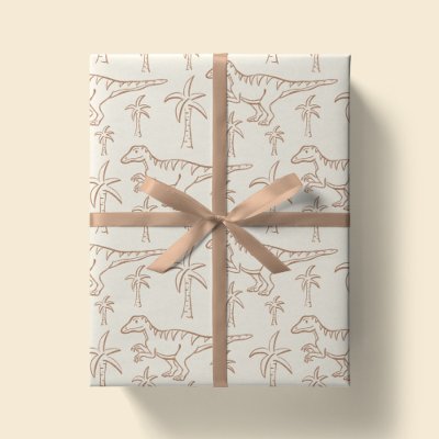 Dinosaur Pattern Modern Boy Dino Jungle Beige Wrapping Paper
