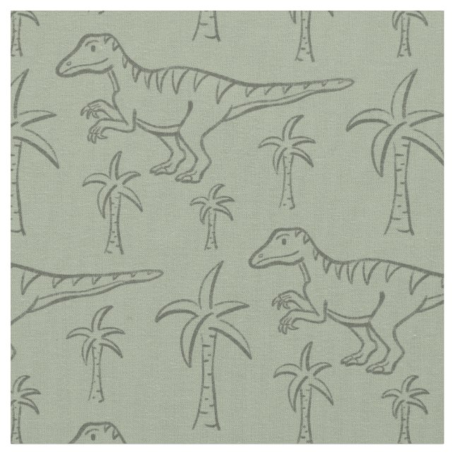 Dinosaur Pattern Modern Boy Dino Jungle Sage Green Fabric (Close Up)