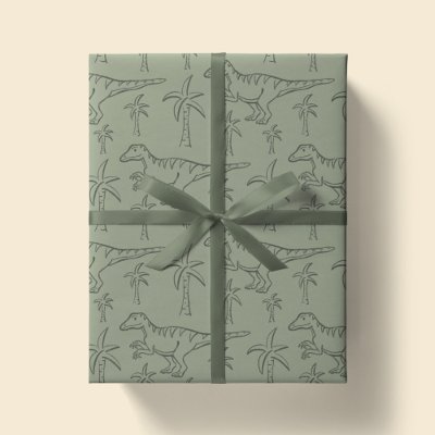 Dinosaur Pattern Modern Boy Dino Jungle Sage Green Wrapping Paper