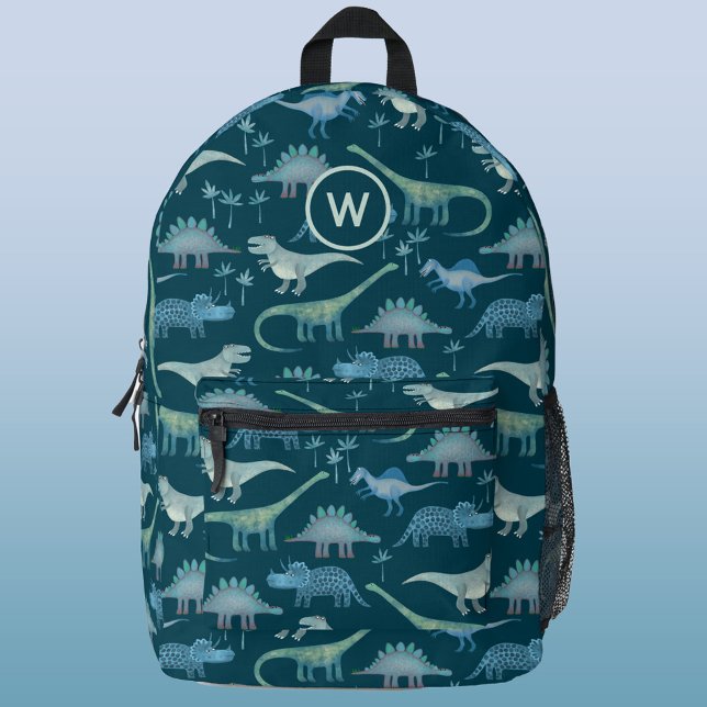 Dinosaur Pattern Monogram Initial Personalized Printed Backpack (Modern monogram initial personalized dinosaur pattern backpack)