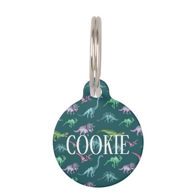 Dinosaur pattern pet ID tag (Front)