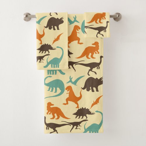 Dinosaur Pattern Silhouette Bath Towel Set
