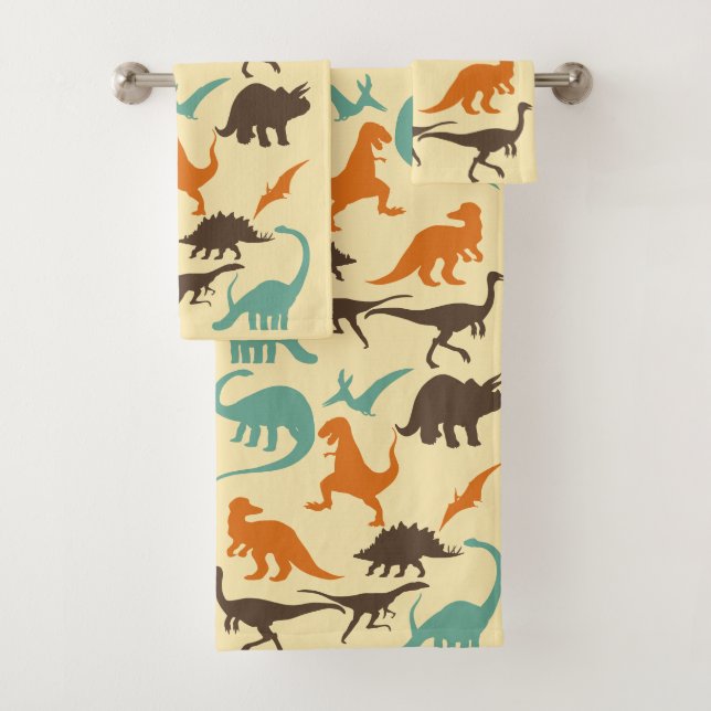 Dinosaur Pattern Silhouette Bath Towel Set (Insitu)