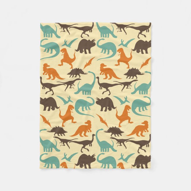 Dinosaur Pattern Silhouette Fleece Blanket (Front)