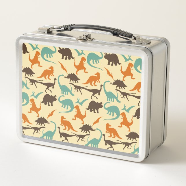 Dinosaur Pattern Silhouette Metal Lunch Box (Front)
