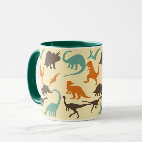 Dinosaur Pattern Silhouette Retro Mug