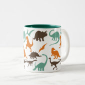 Dinosaur Pattern Silhouette Two-Tone Coffee Mug (Front Right)