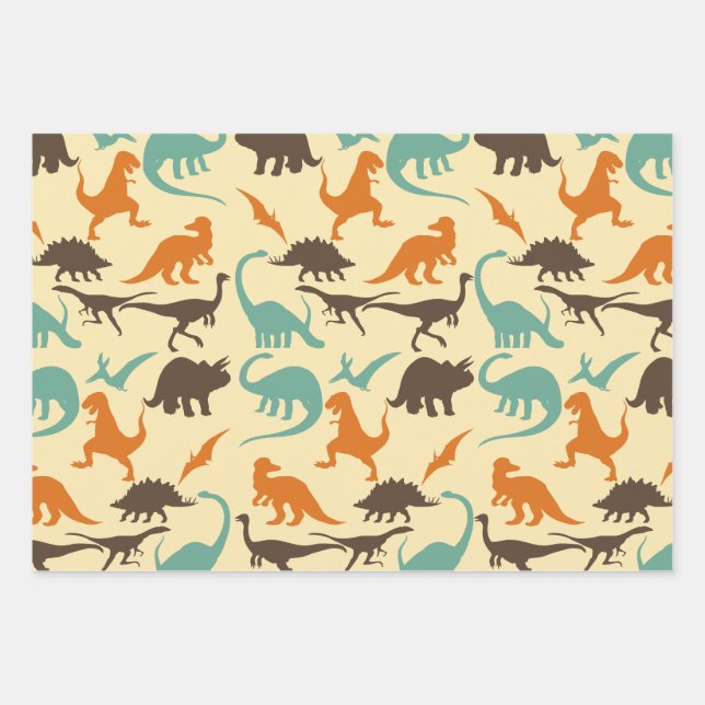 Dinosaur Pattern Silhouette Wrapping Paper Sheets (Front)