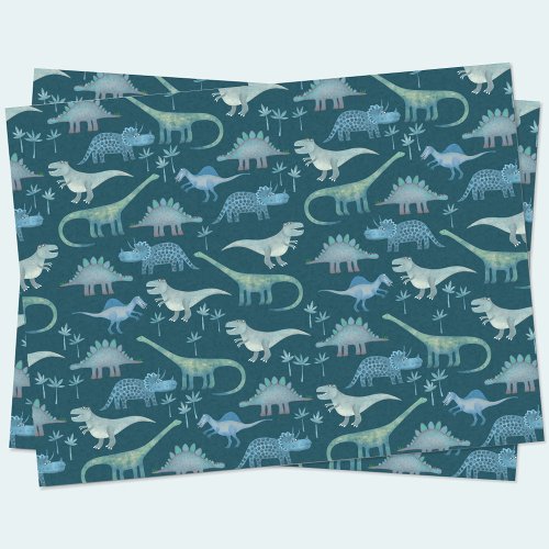 Dinosaur Pattern Teal Tissue Paper