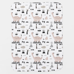 Dinosaur Pattern with Custom Name  Baby Blanket