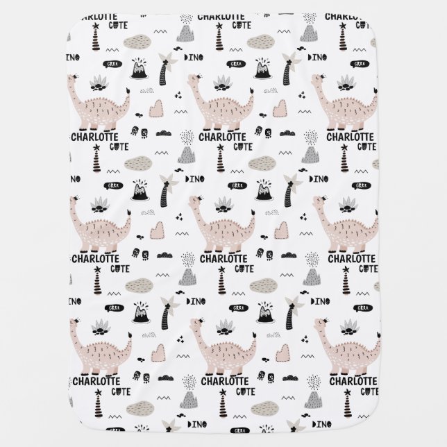 Dinosaur Pattern with Custom Name  Baby Blanket (Front)