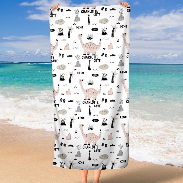 Dinosaur Pattern with Custom Name  Beach Towel (Dinosaur Pattern with Custom Name Beach Towel)