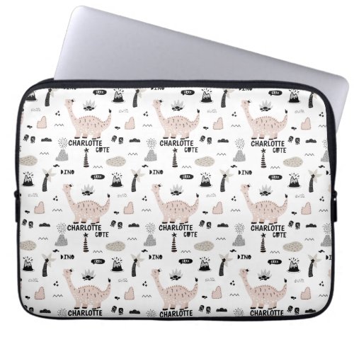 Dinosaur Pattern with Custom Name  Laptop Sleeve