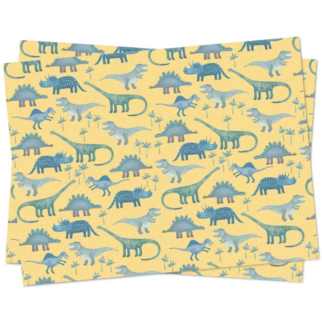 Dinosaur Pattern Yellow Tissue Paper (Fun yellow and blue dinosaur tissue paper)