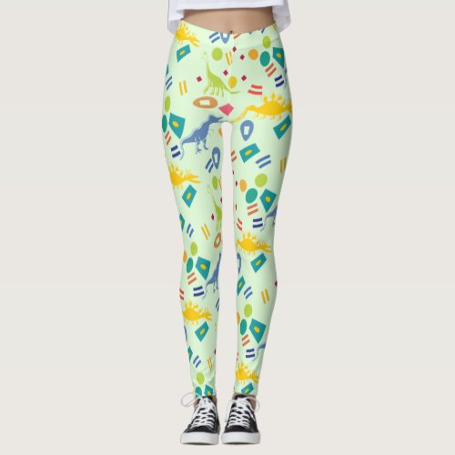 Dinosaur Patterned Abstract Colorful Leggings