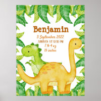 Dinosaur personalised  birth stat  poster