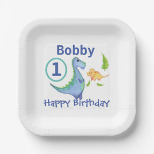 Dinosaur Personalize 1st Birthday Little Boy's Paper Plates