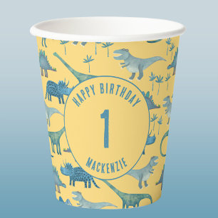 Dinosaur Personalized Age Kids Birthday Party Paper Cups